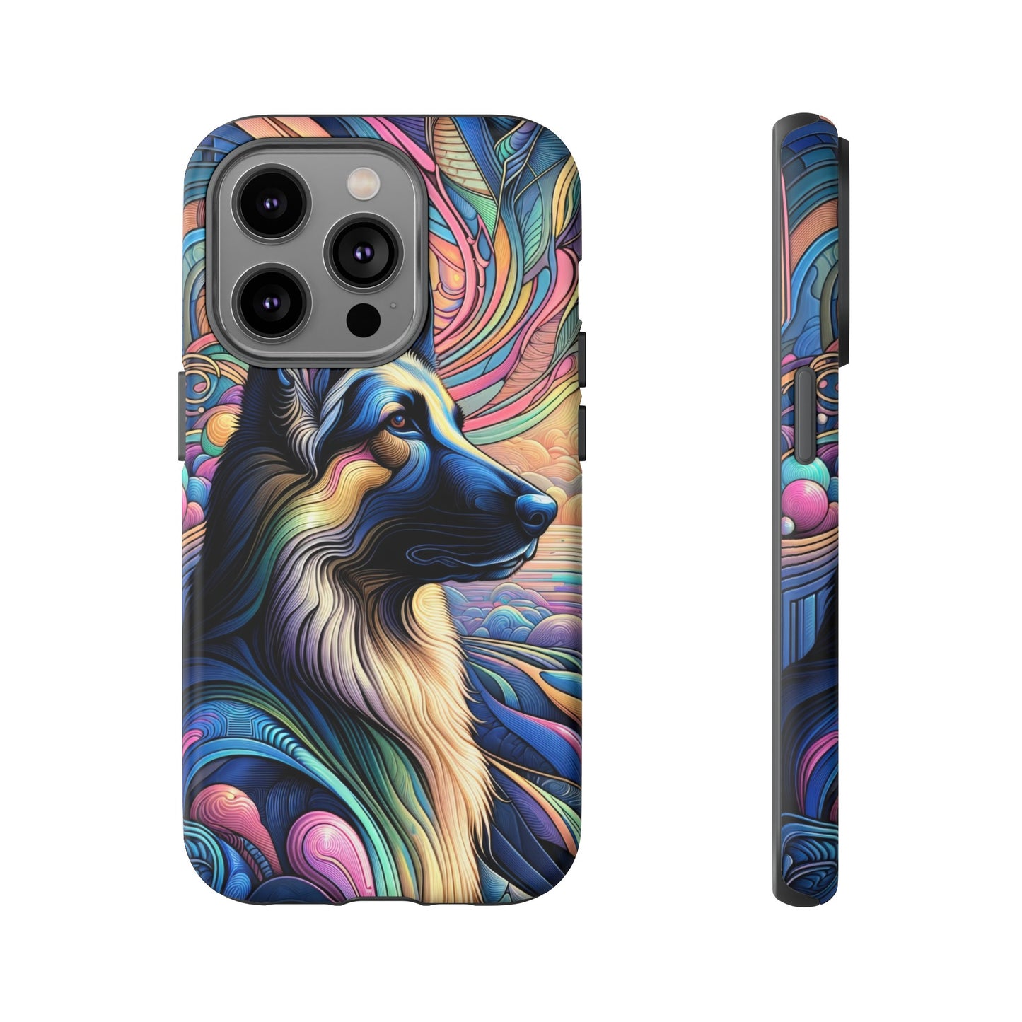 Art nouveau and vaporwave German Shepherd Phone Case