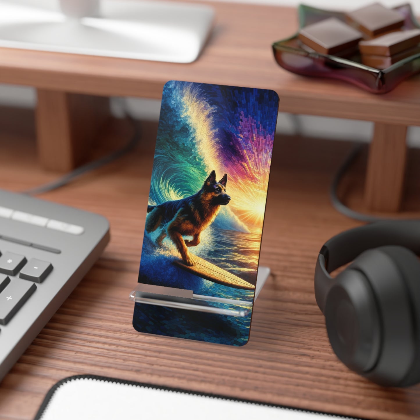 German Shepherd Surfing Smartphone Stand