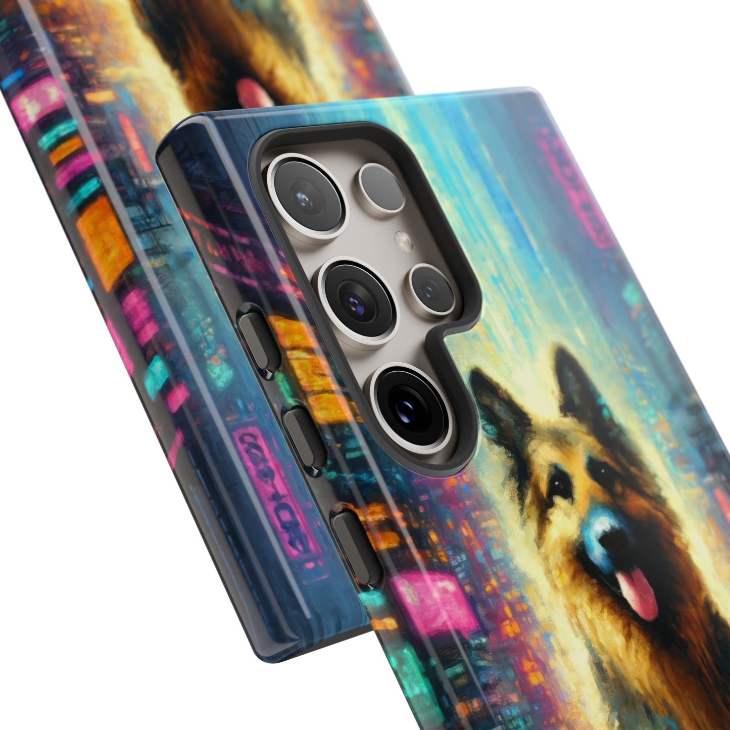 Impressionism meets cyberpunk German Shepherd Phone Case