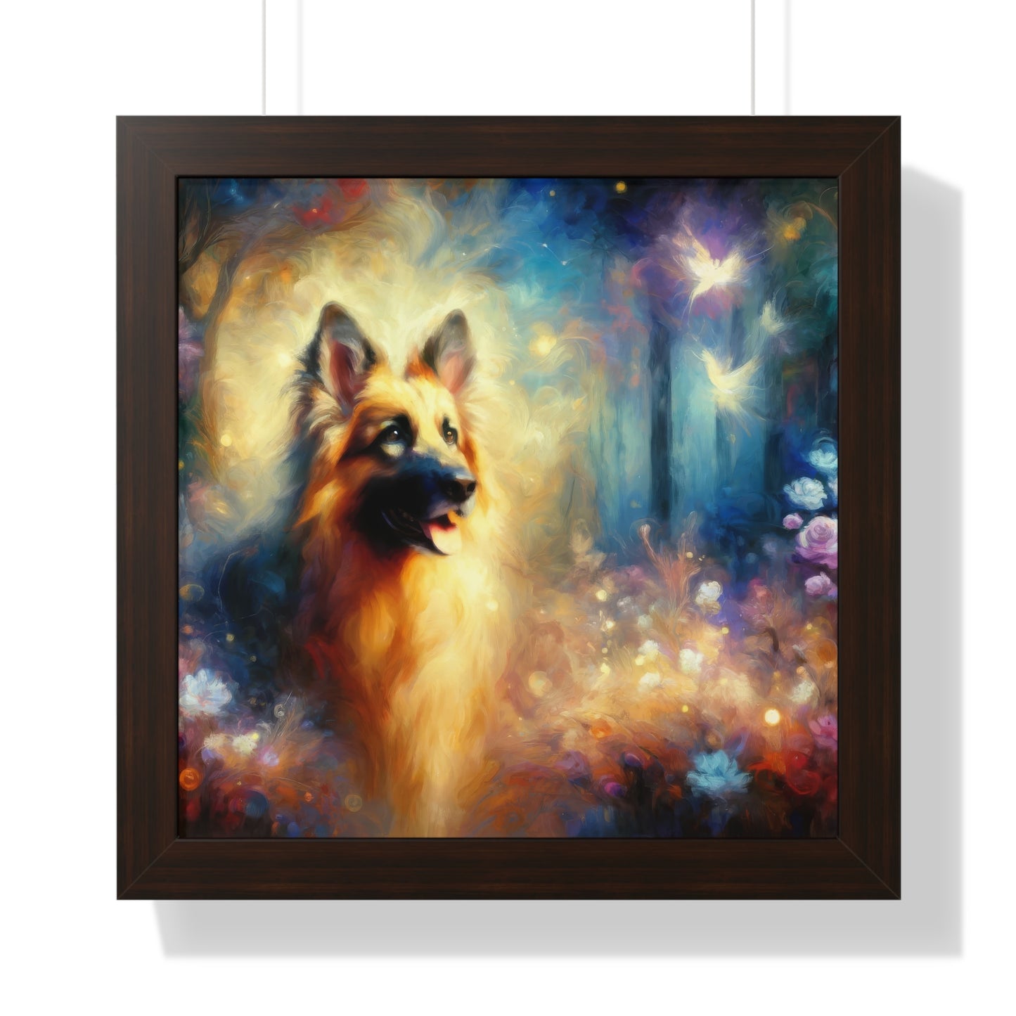 Fairy tale and impressionism German Shepherd Framed Poster Painting 16x16