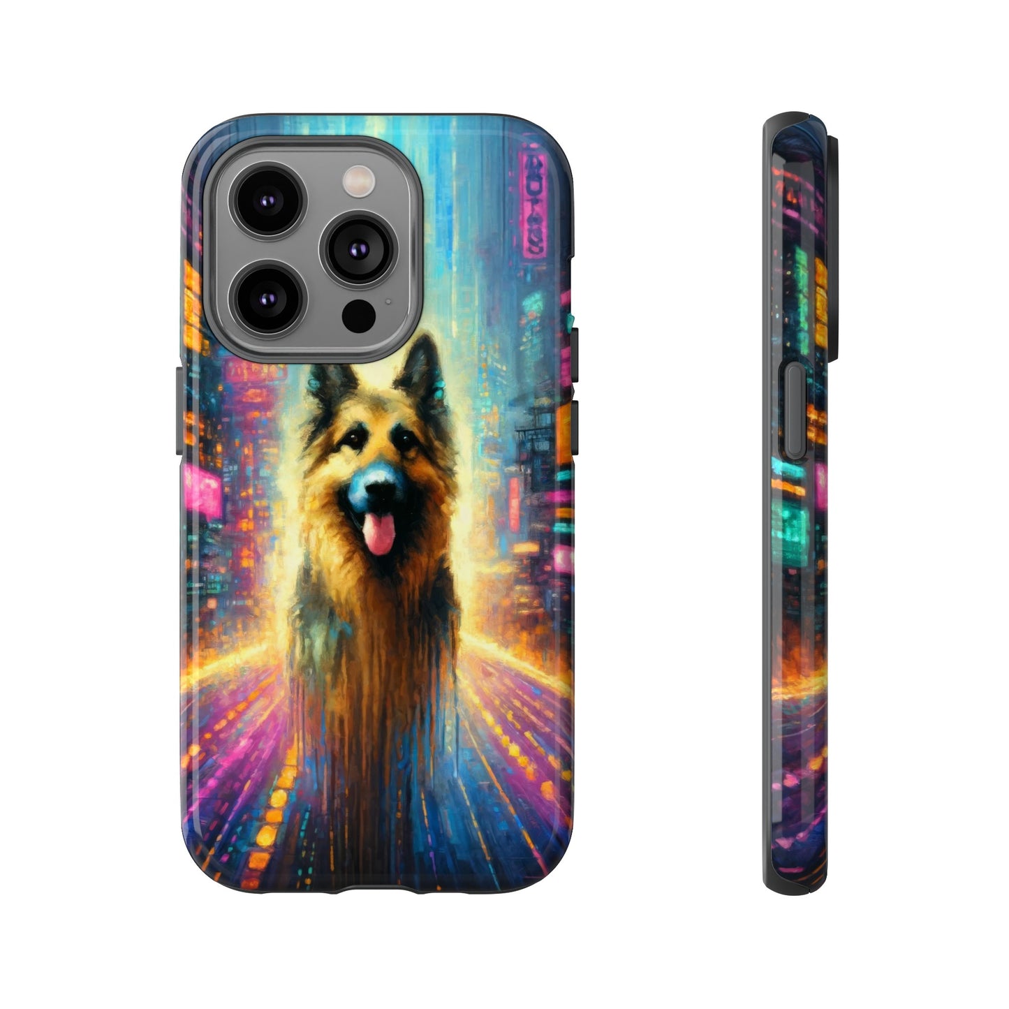 Impressionism meets cyberpunk German Shepherd Phone Case