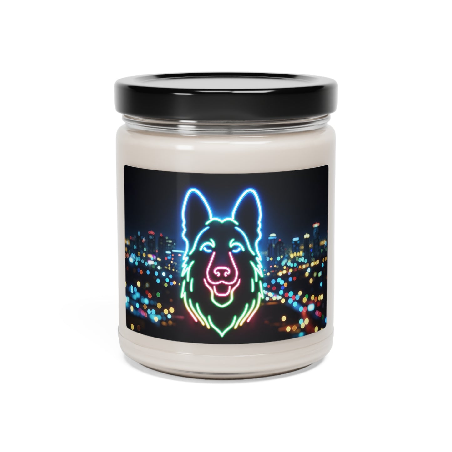 Neon outline of a German Shepherd Scented Soy Candle, 9oz