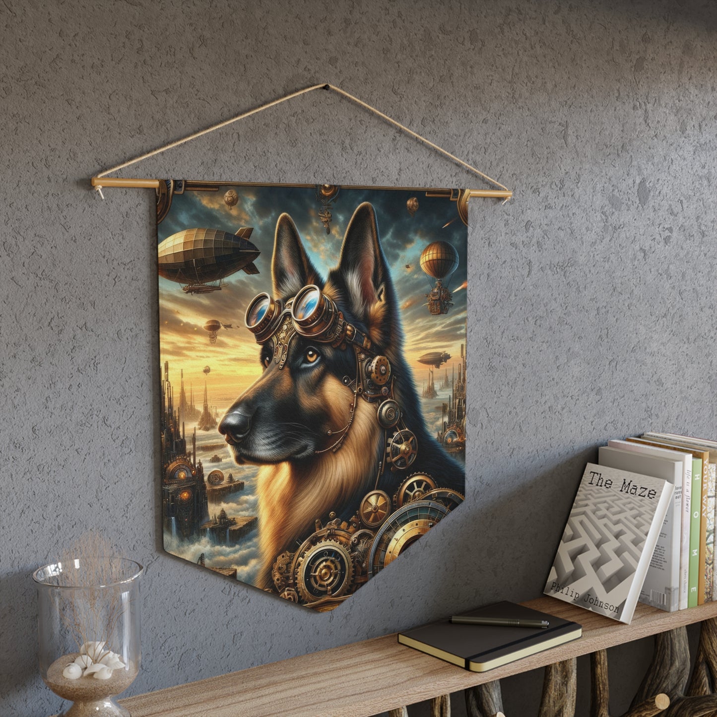 Steampunk Fantasy German Shepherd Pennant