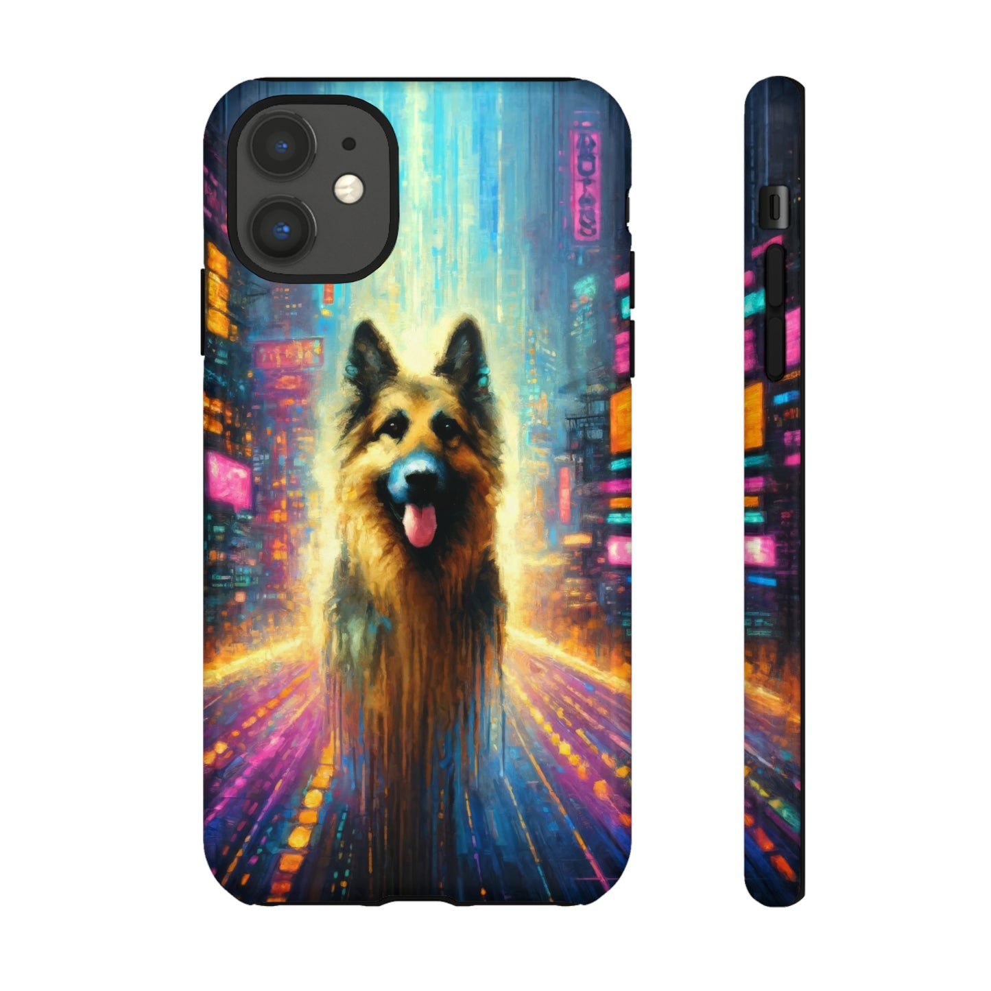 Impressionism meets cyberpunk German Shepherd Phone Case