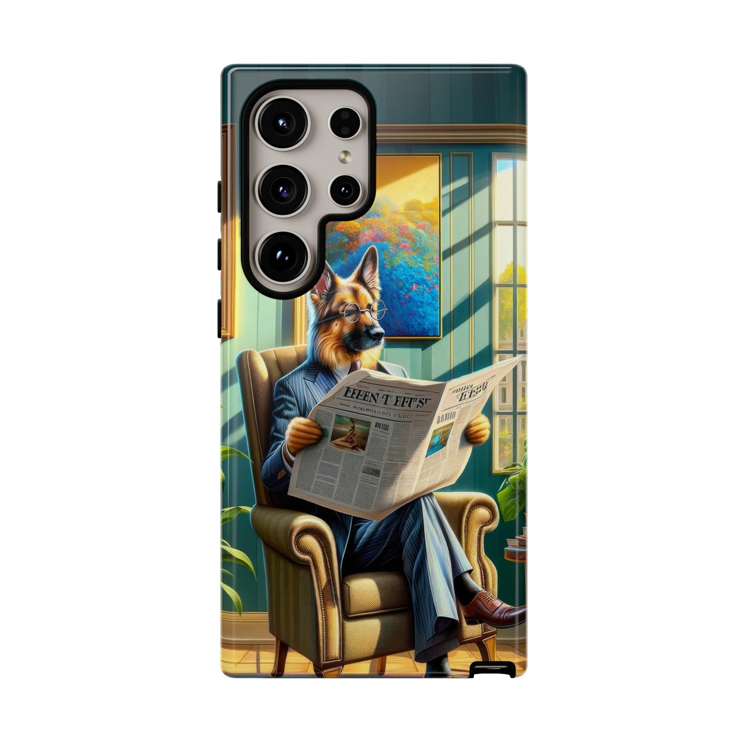 German Shepherd Reading a Newspaper Phone Case