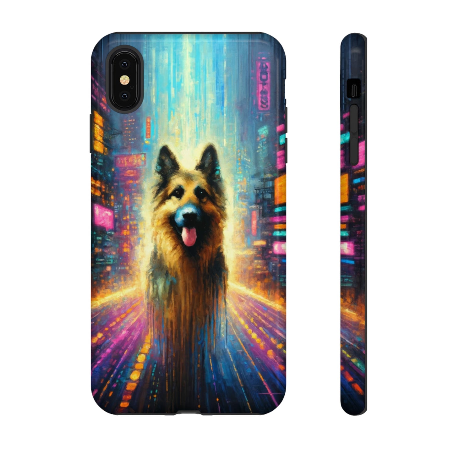 Impressionism meets cyberpunk German Shepherd Phone Case