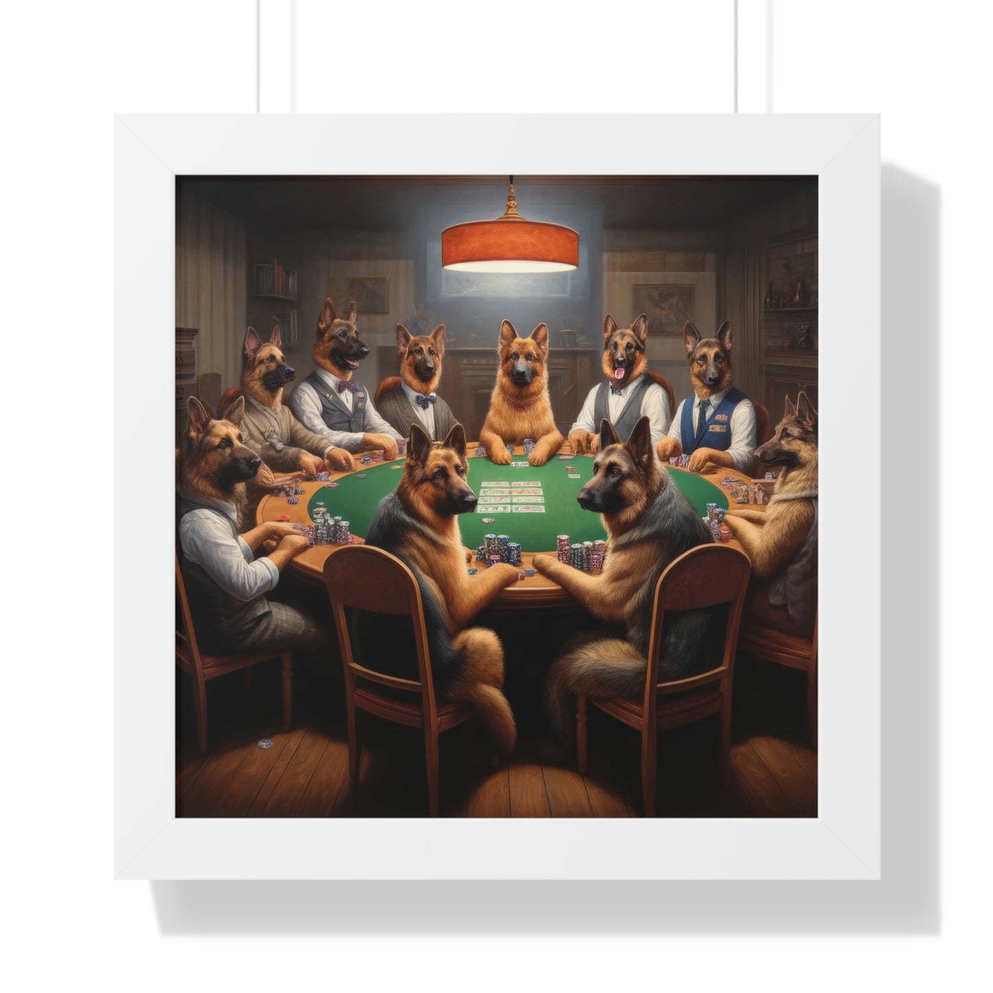 German Shepherds Playing Poker Framed Poster Painting 16x16