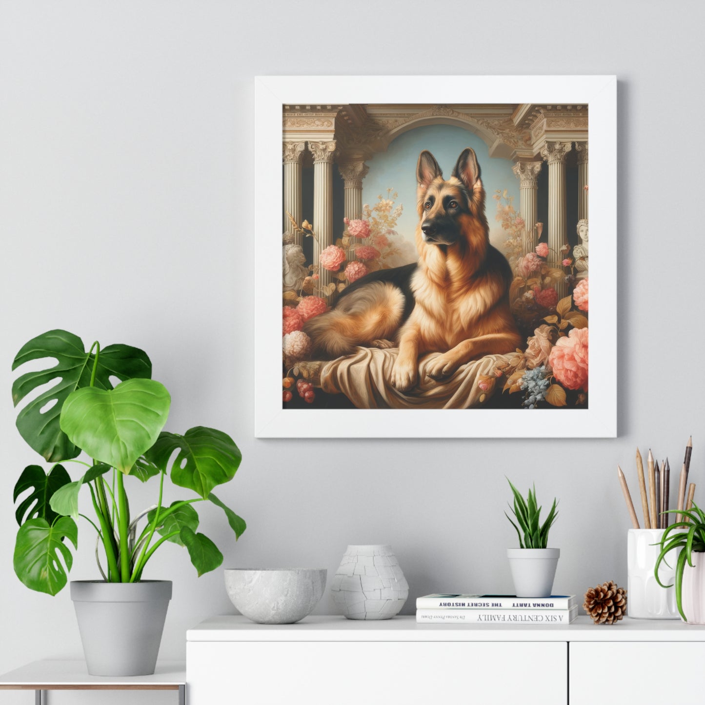 Neo-classical German Shepherd Framed Poster Painting 16x16