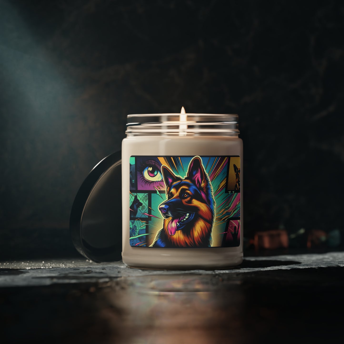 Comic book style German Shepherd Scented Soy Candle, 9oz