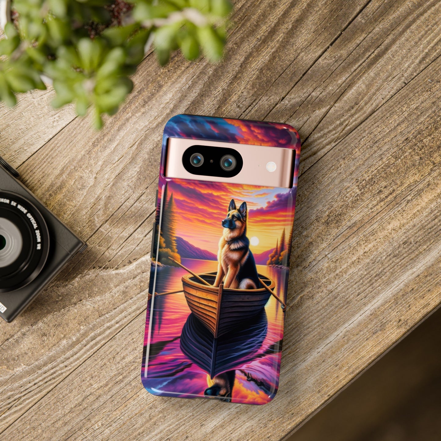 German Shepherd Rowing a boat Phone Case