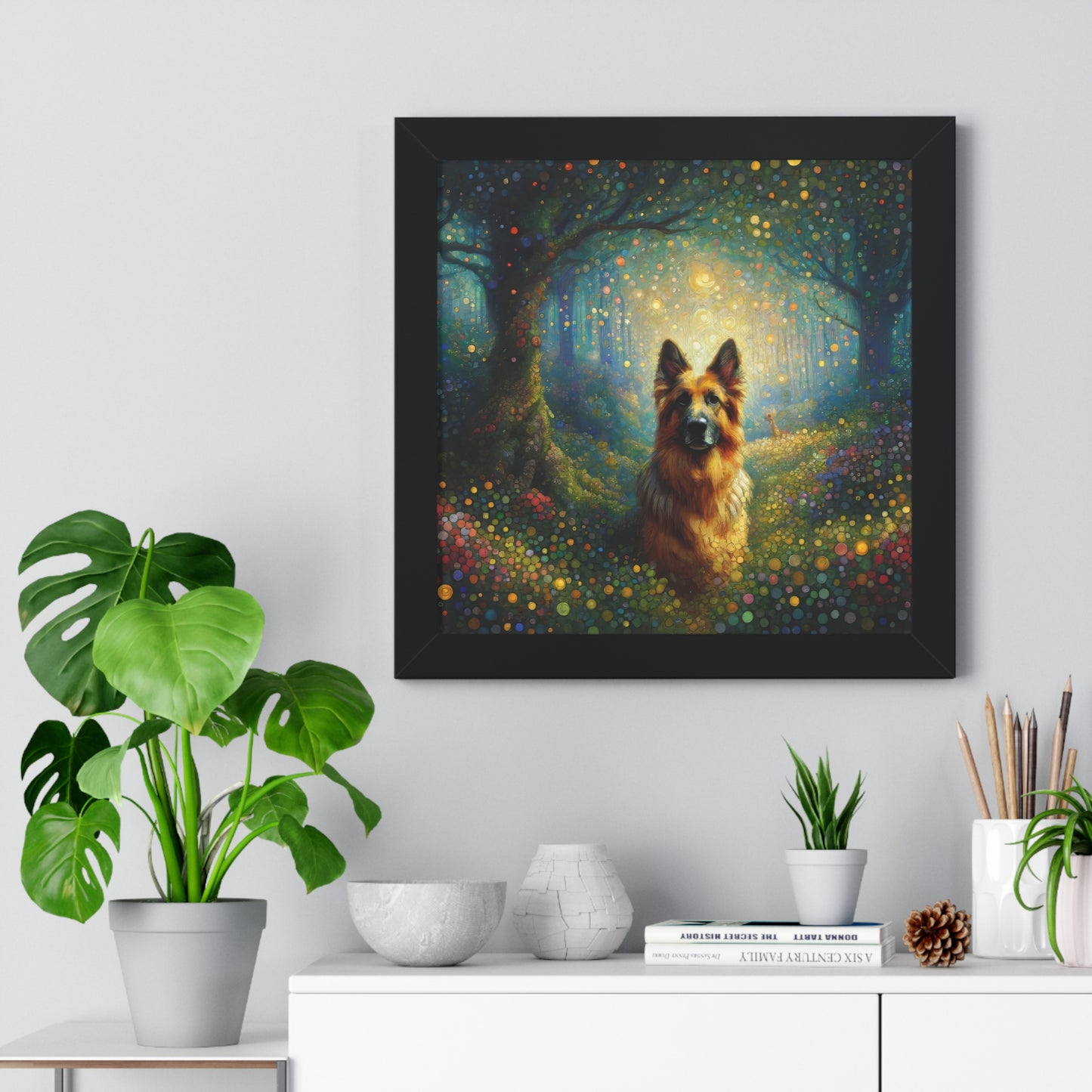 Neo-impressionism and fairy tale German Shepherd Framed Poster Painting 16x16