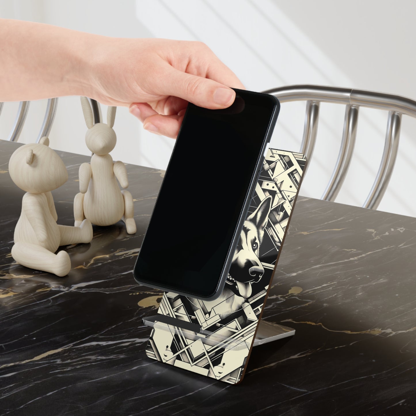 Constructivism and etching style German Shepherd Smartphone Stand