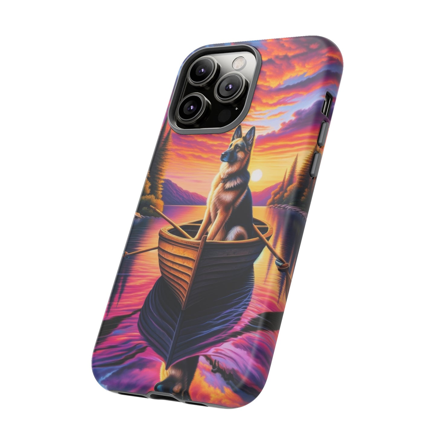 German Shepherd Rowing a boat Phone Case