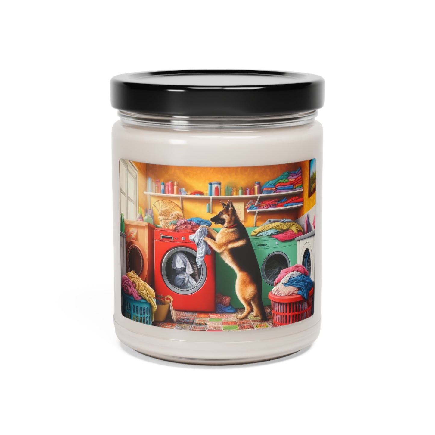 German Shepherd Doing Laundry Scented Soy Candle, 9oz