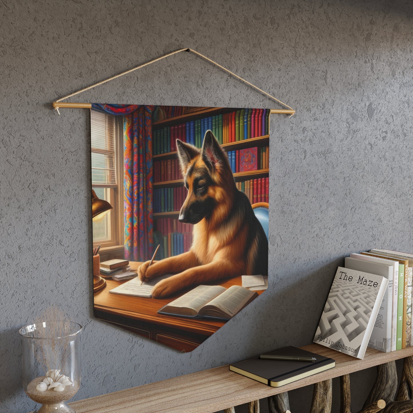 German Shepherd Writing a book Pennant