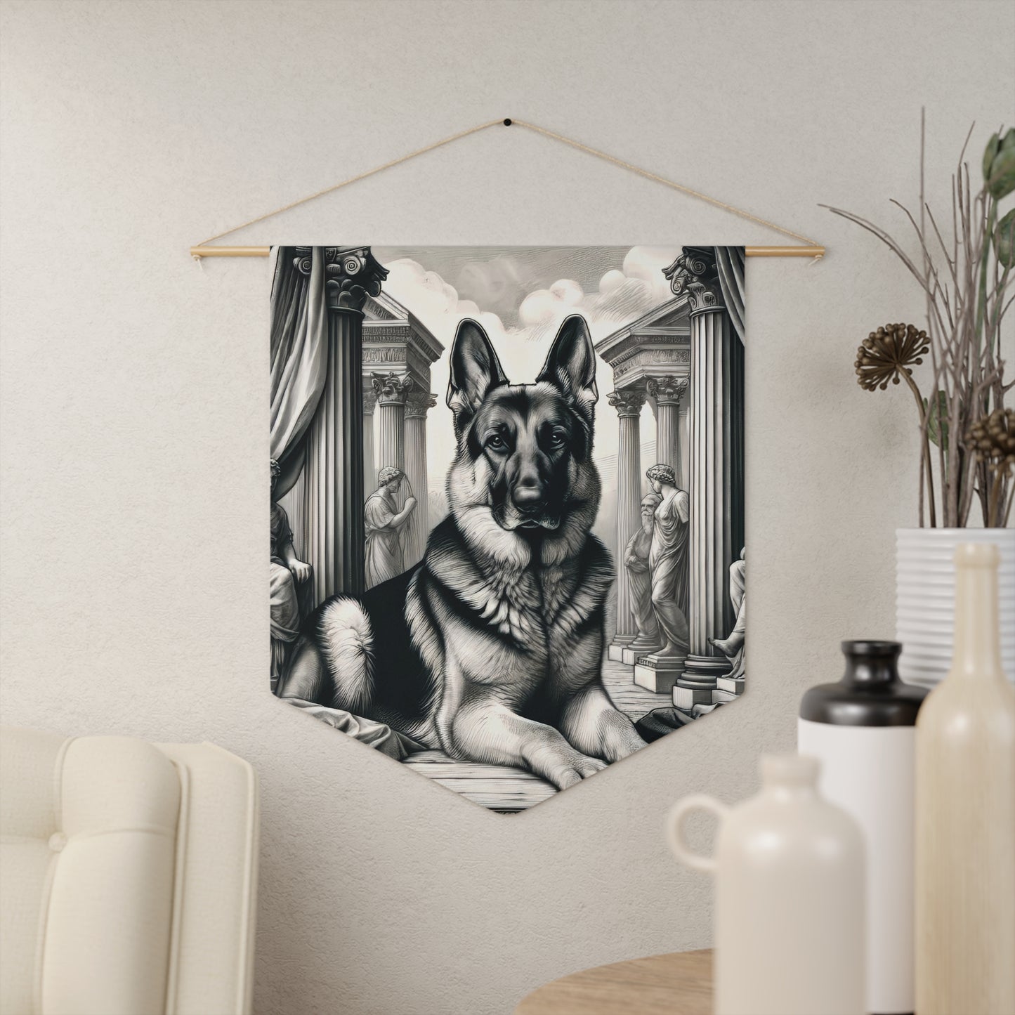 Etching and greco-roman German Shepherd Pennant