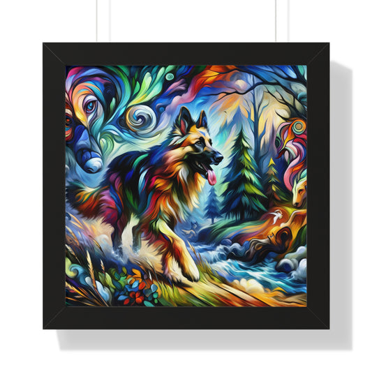 Fantasy and fauvism German Shepherd Framed Poster Painting 16x16