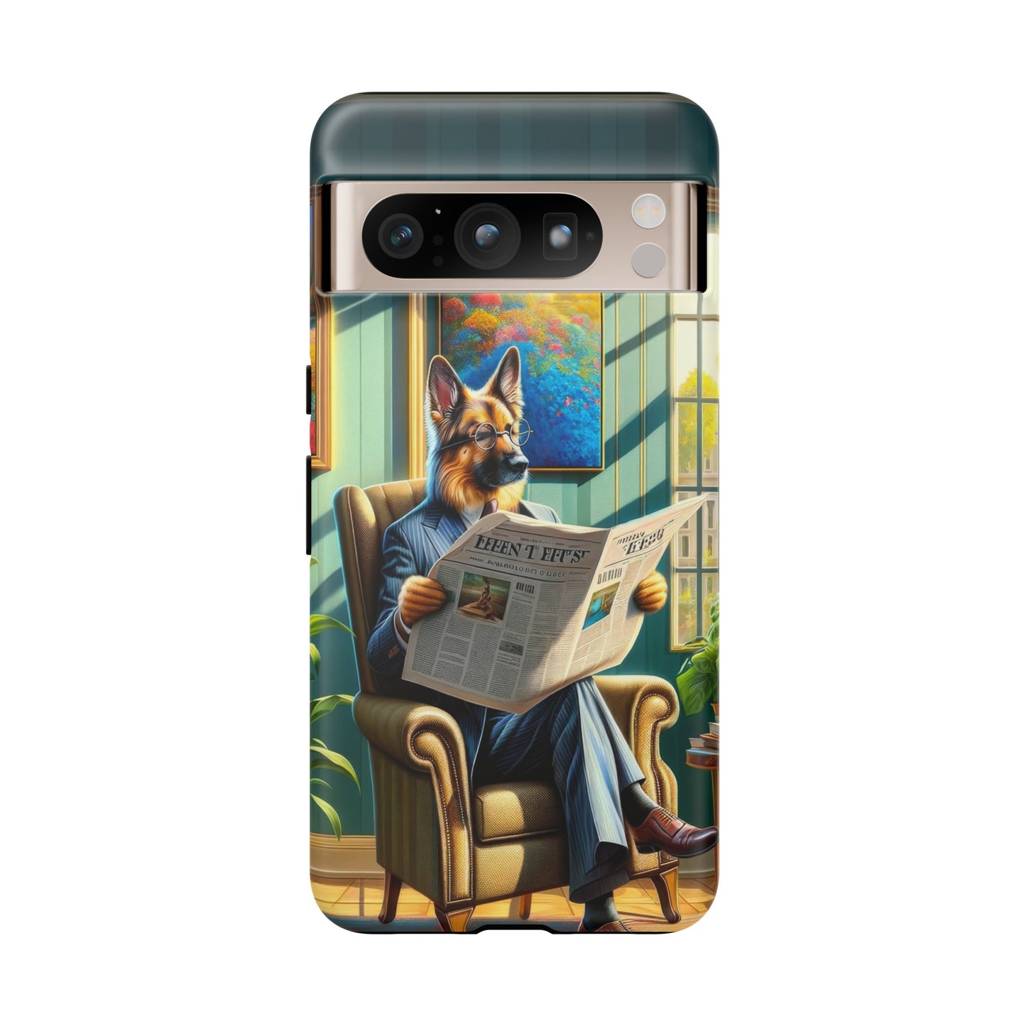 German Shepherd Reading a Newspaper Phone Case