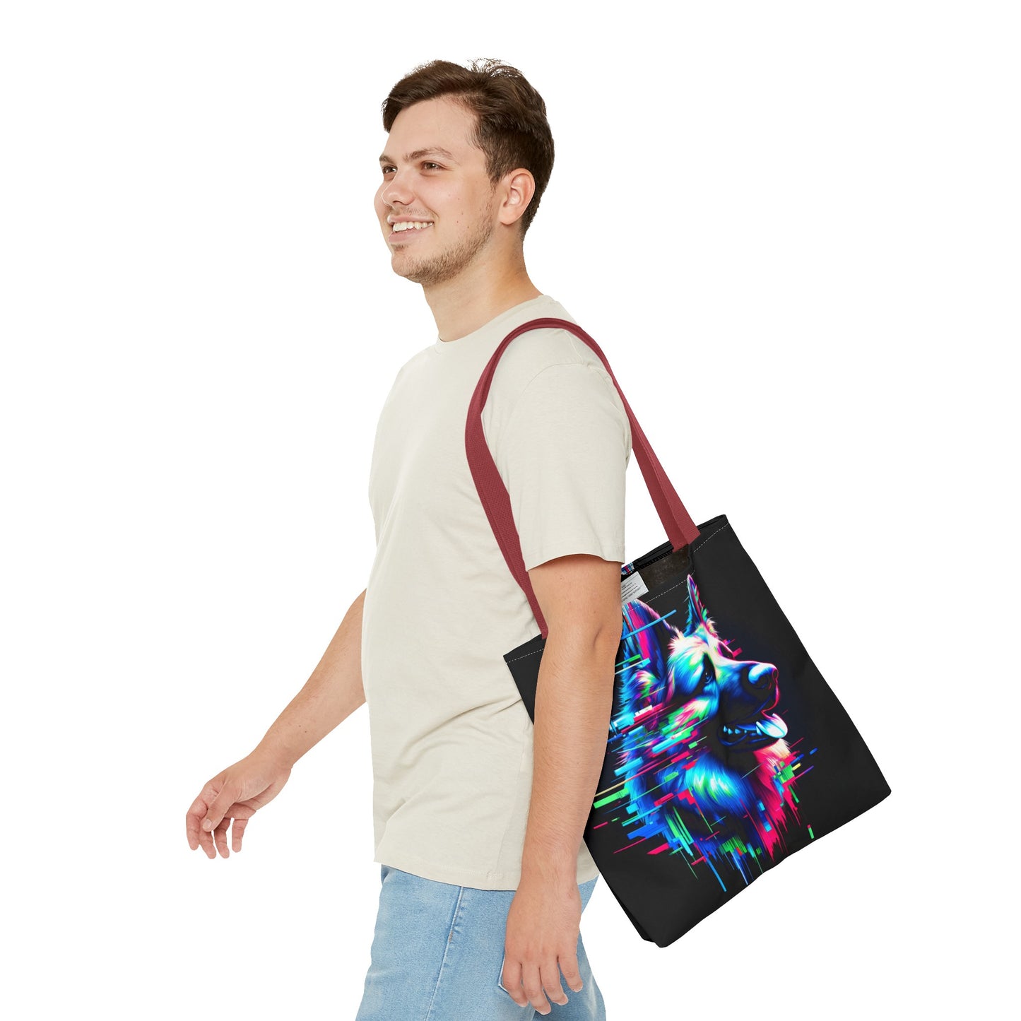 Glitch art and neon graffiti German Shepherd Tote Bag