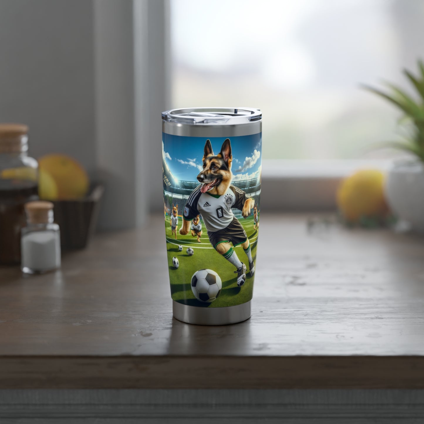 German Shepherd Playing Soccer 20oz Tumbler