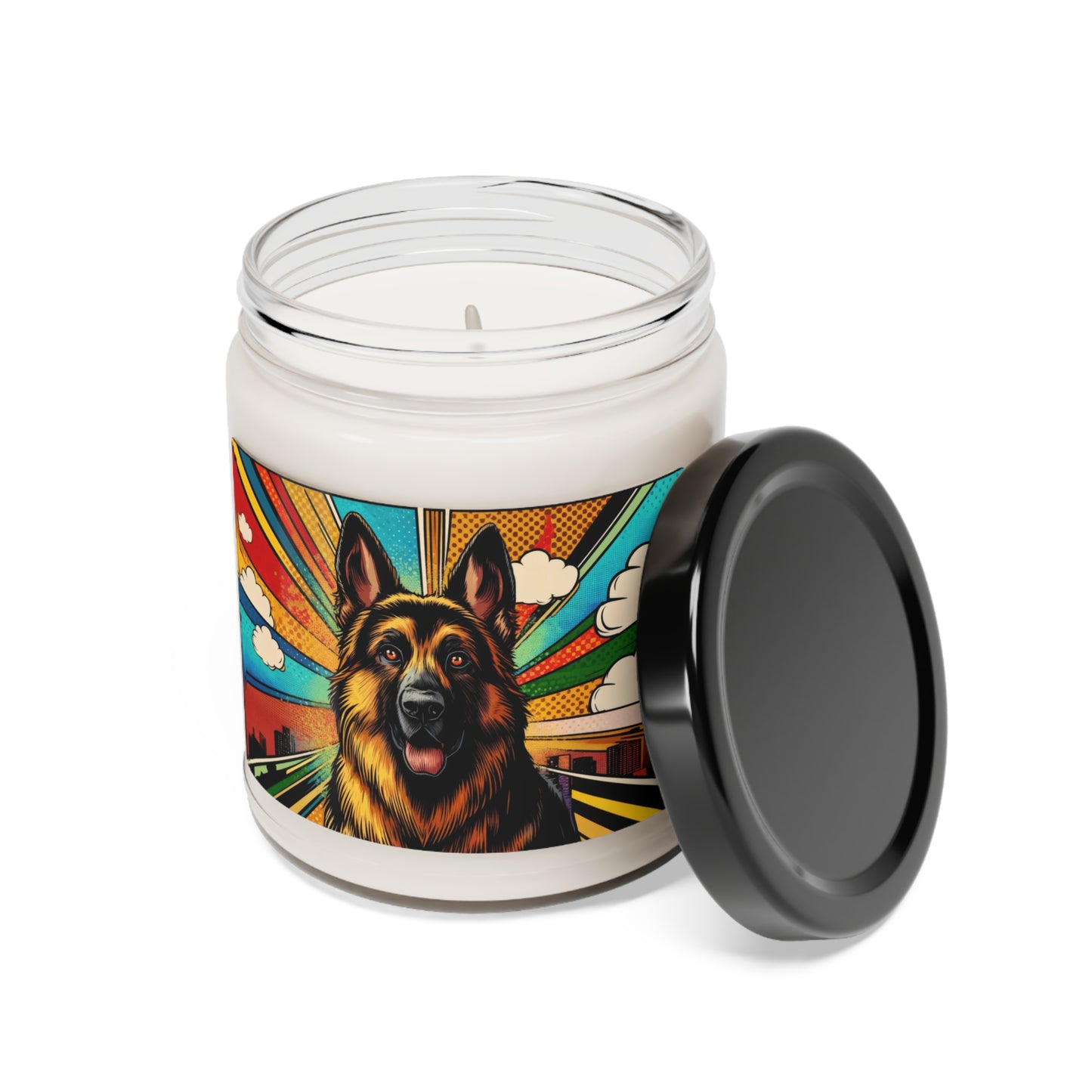 Comic style German Shepherd Scented Soy Candle, 9oz