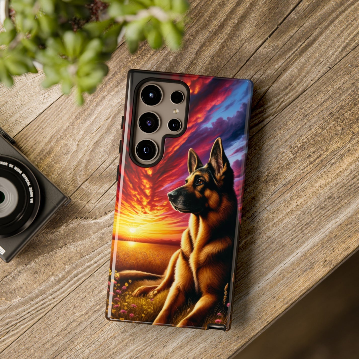 German Shepherd Watching a Sunset Phone Case