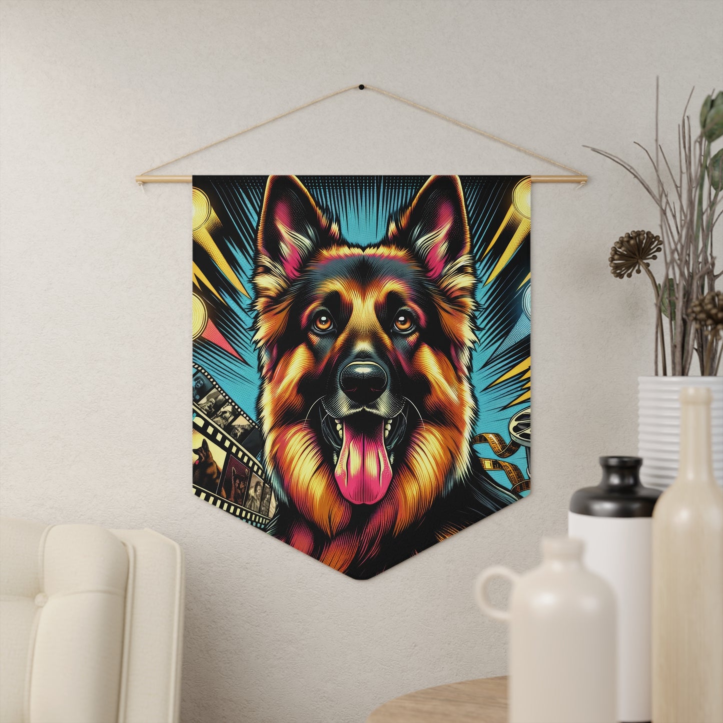 Comic book style German Shepherd Pennant