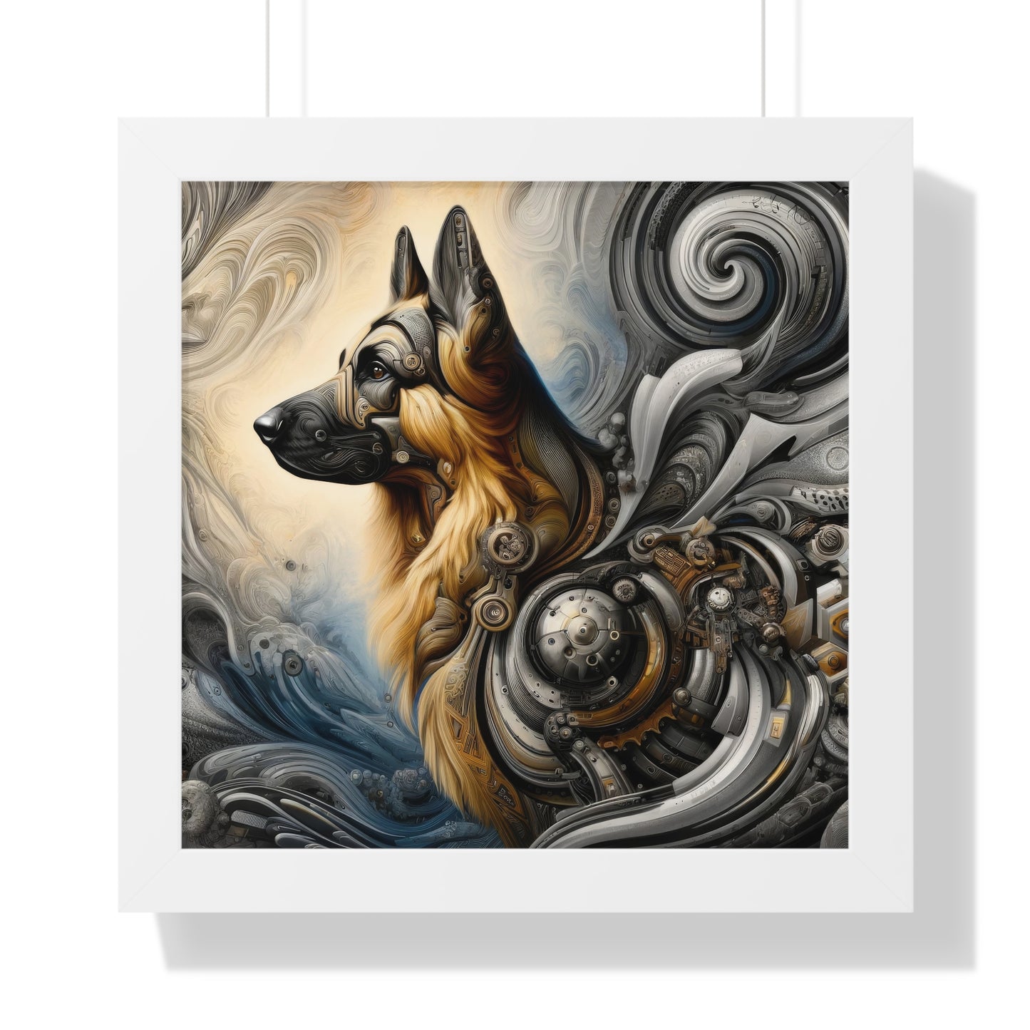 Byzantine, charcoal, and cybernetic German Shepherd Framed Poster Painting 16x16