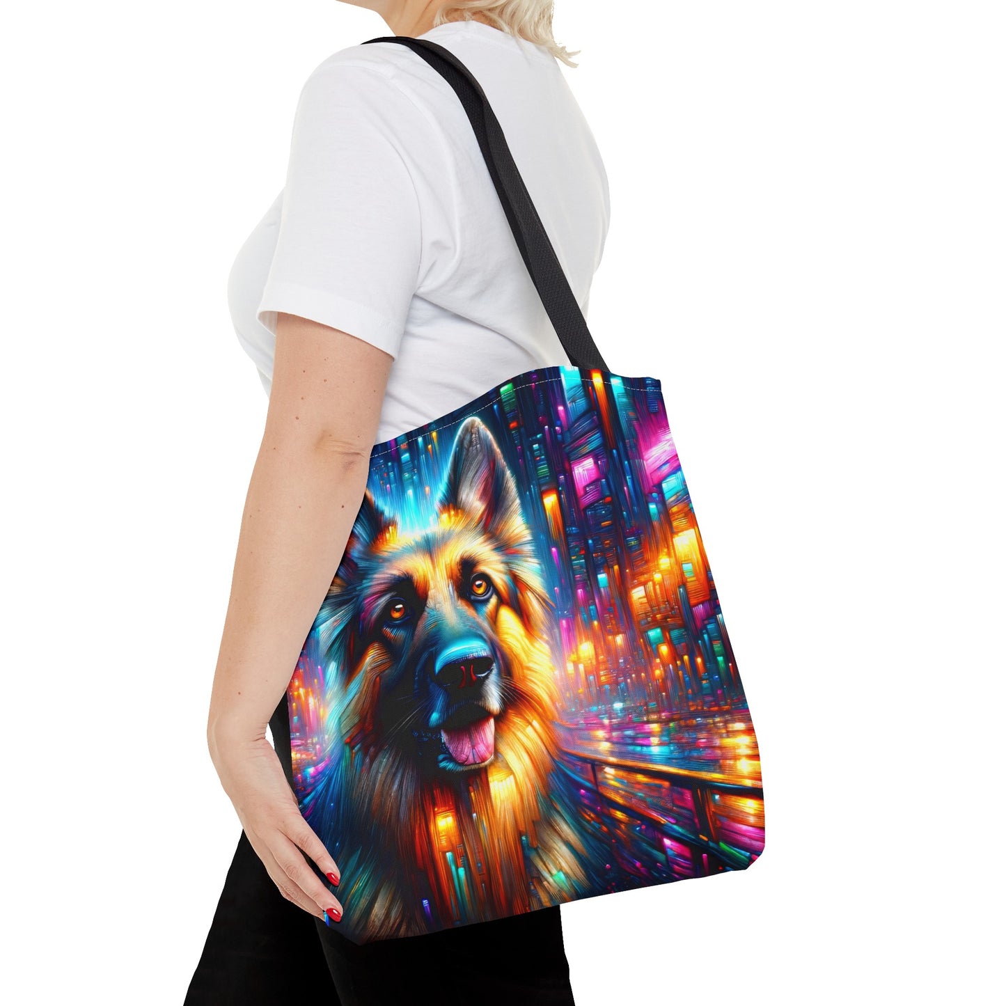 Neon light German Shepherd Tote Bag