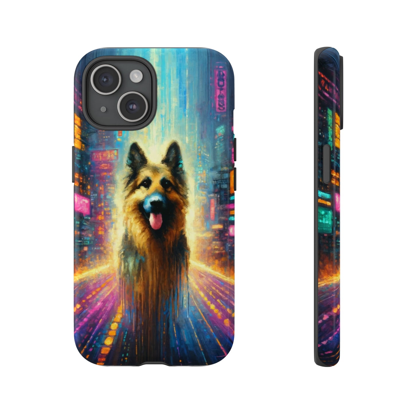 Impressionism meets cyberpunk German Shepherd Phone Case