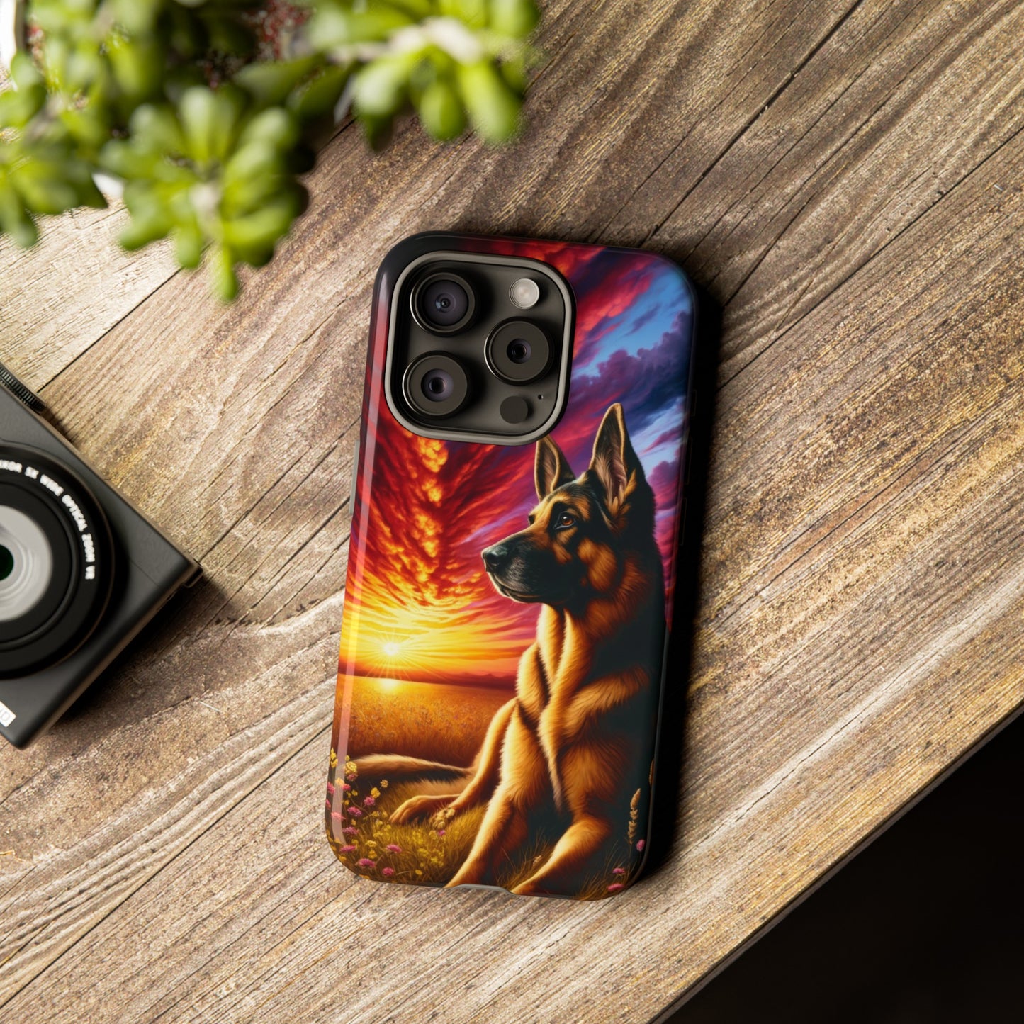 German Shepherd Watching a Sunset Phone Case