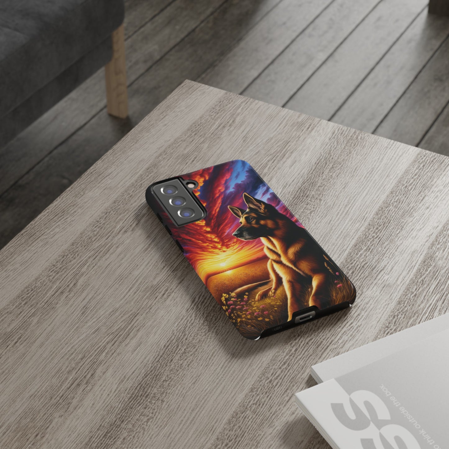 German Shepherd Watching a Sunset Phone Case