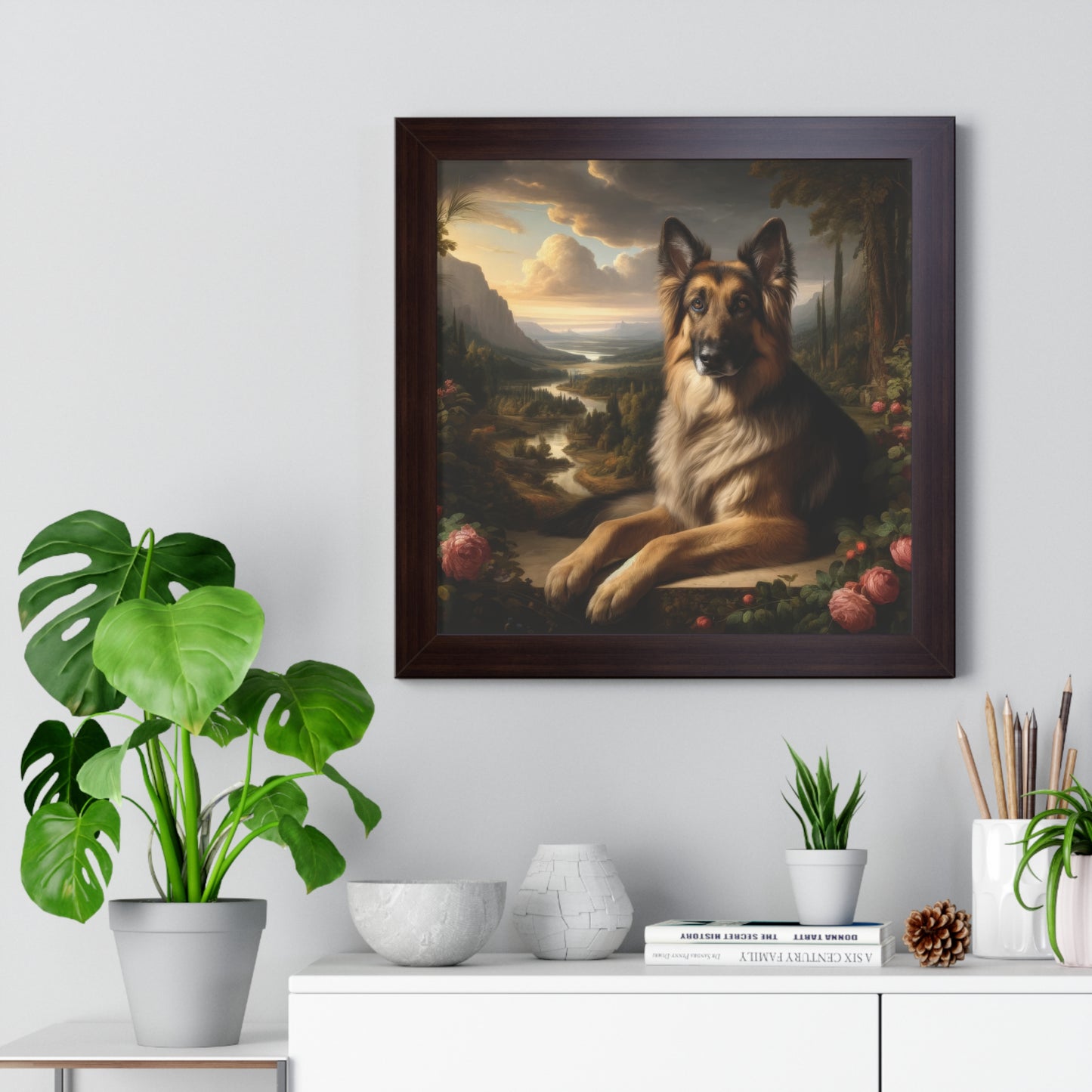 Romanticism inspired German Shepherd Framed Poster Painting 16x16