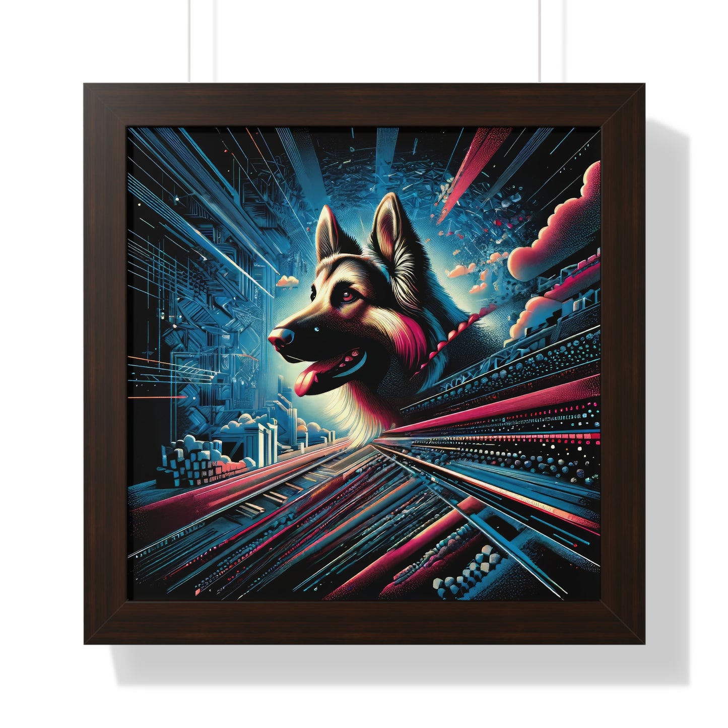 Futurism and gothic German Shepherd Framed Poster Painting 16x16