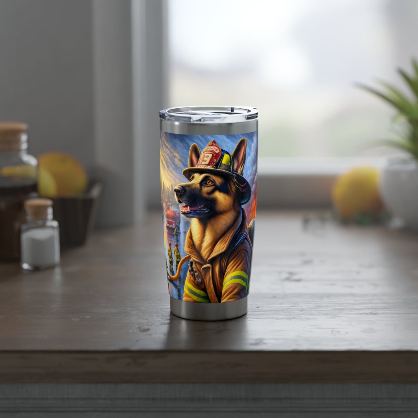German Shepherd Working as a Fireman 20oz Tumbler