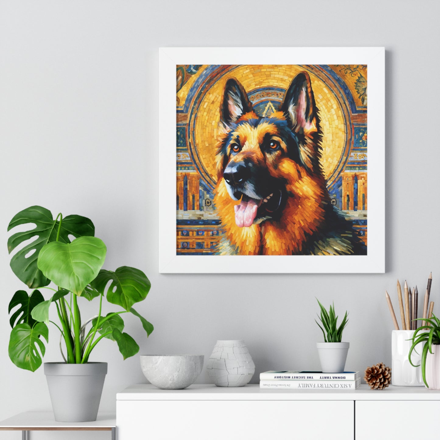 Neo-impressionist German Shepherd Framed Poster Painting 16x16