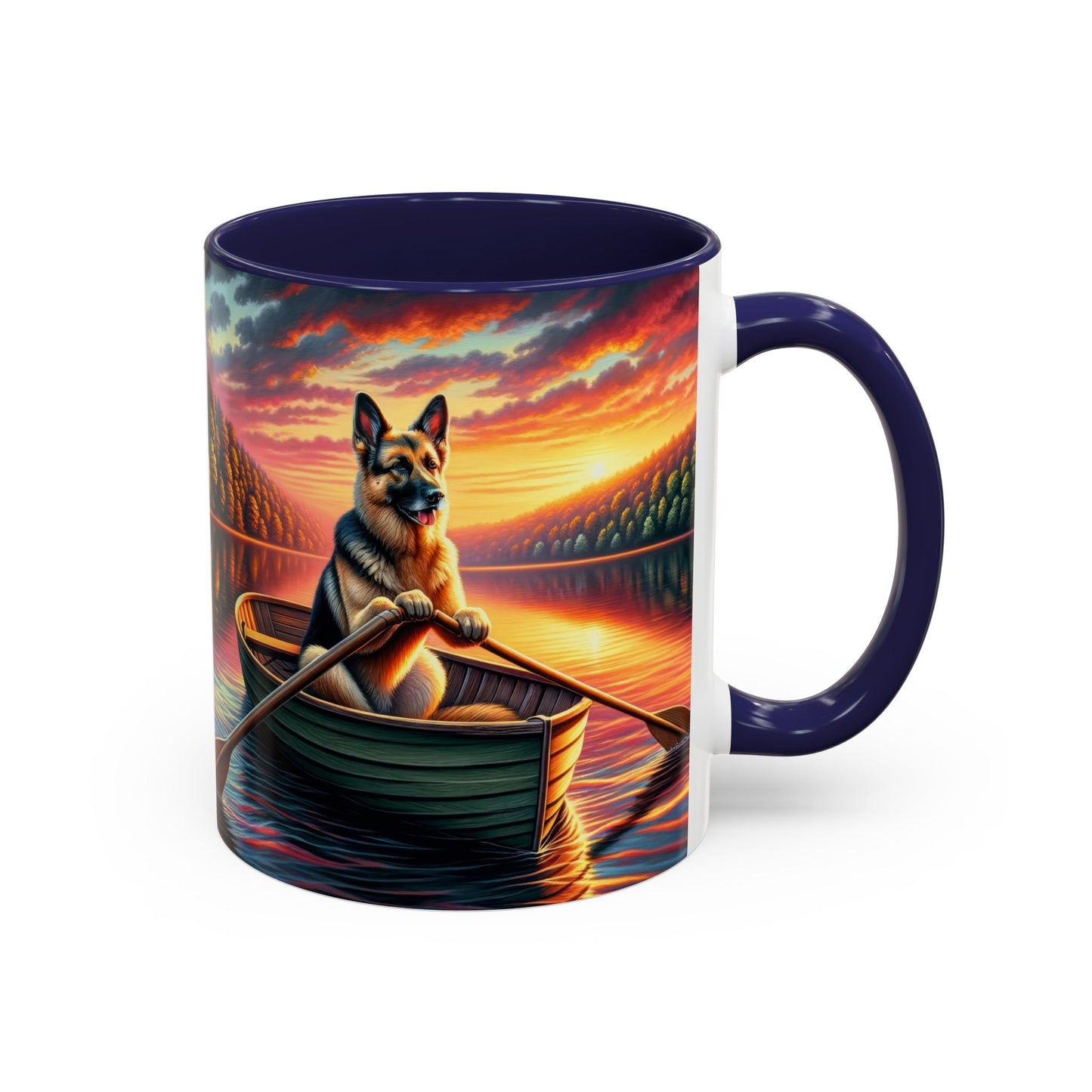 German Shepherd Rowing a Boat Coffee Mug