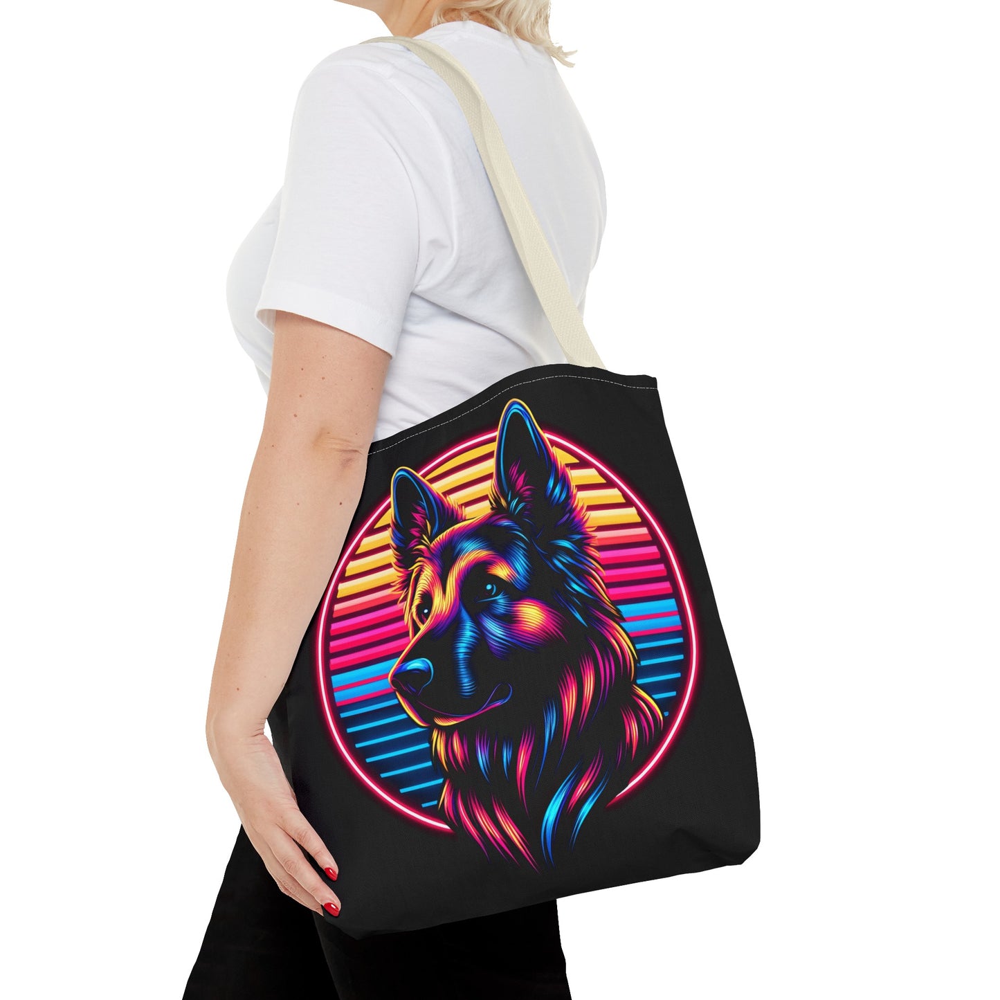 Retro wave and concept art German Shepherd Tote Bag