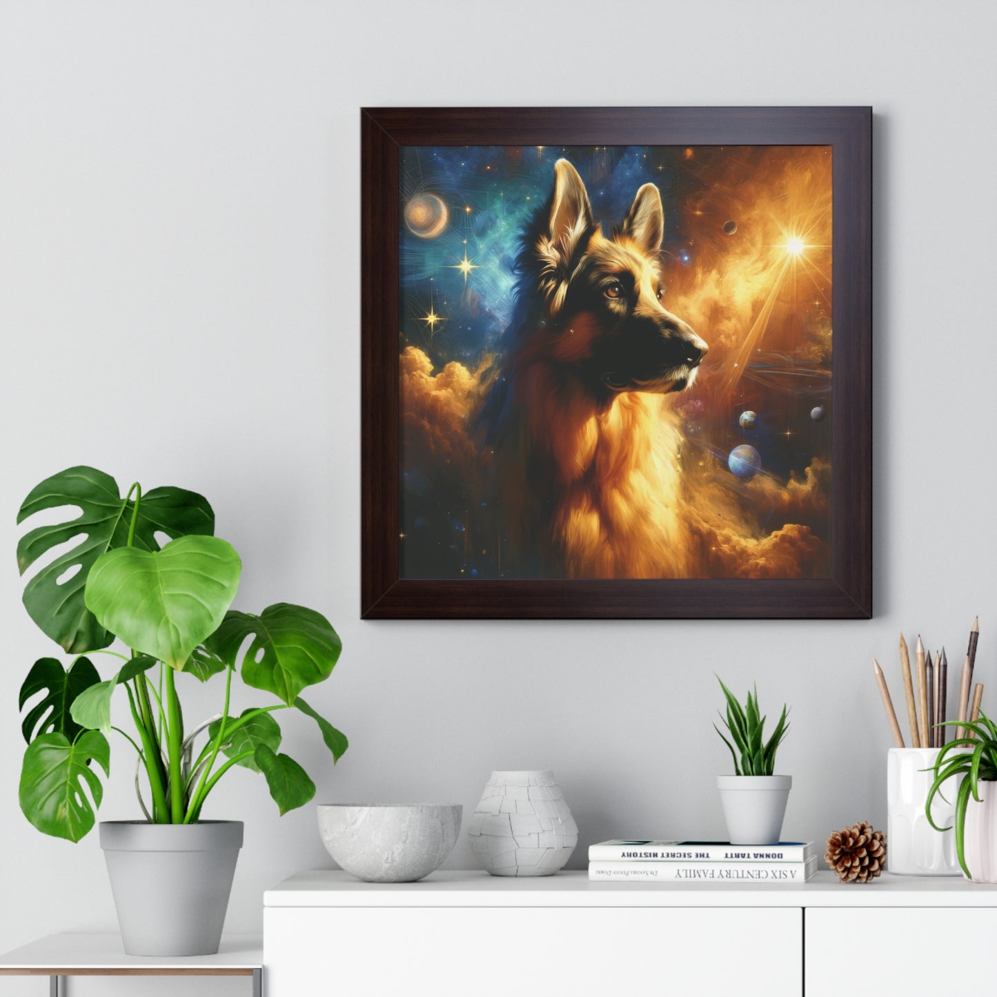 Sci-fi and stars-themed German Shepherd Framed Poster Painting 16x16