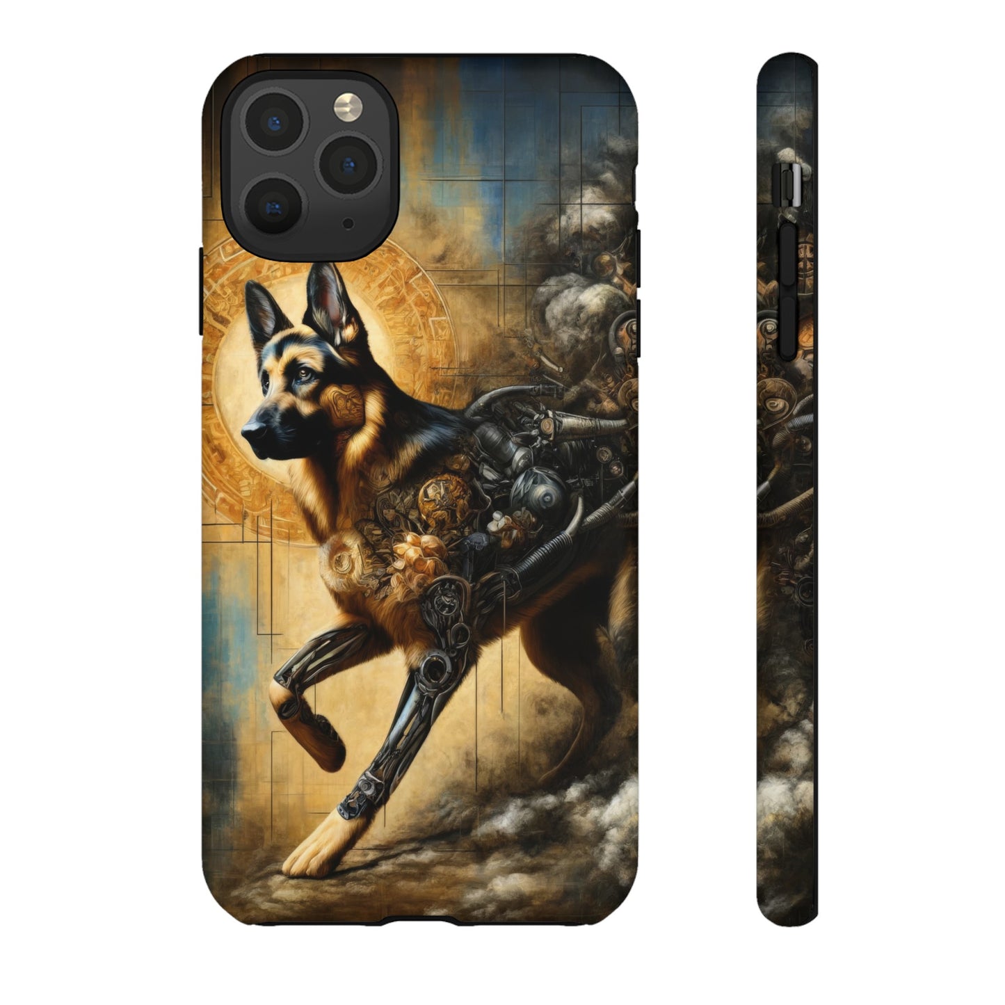 Byzantine, charcoal, and cybernetic German Shepherd Phone Case