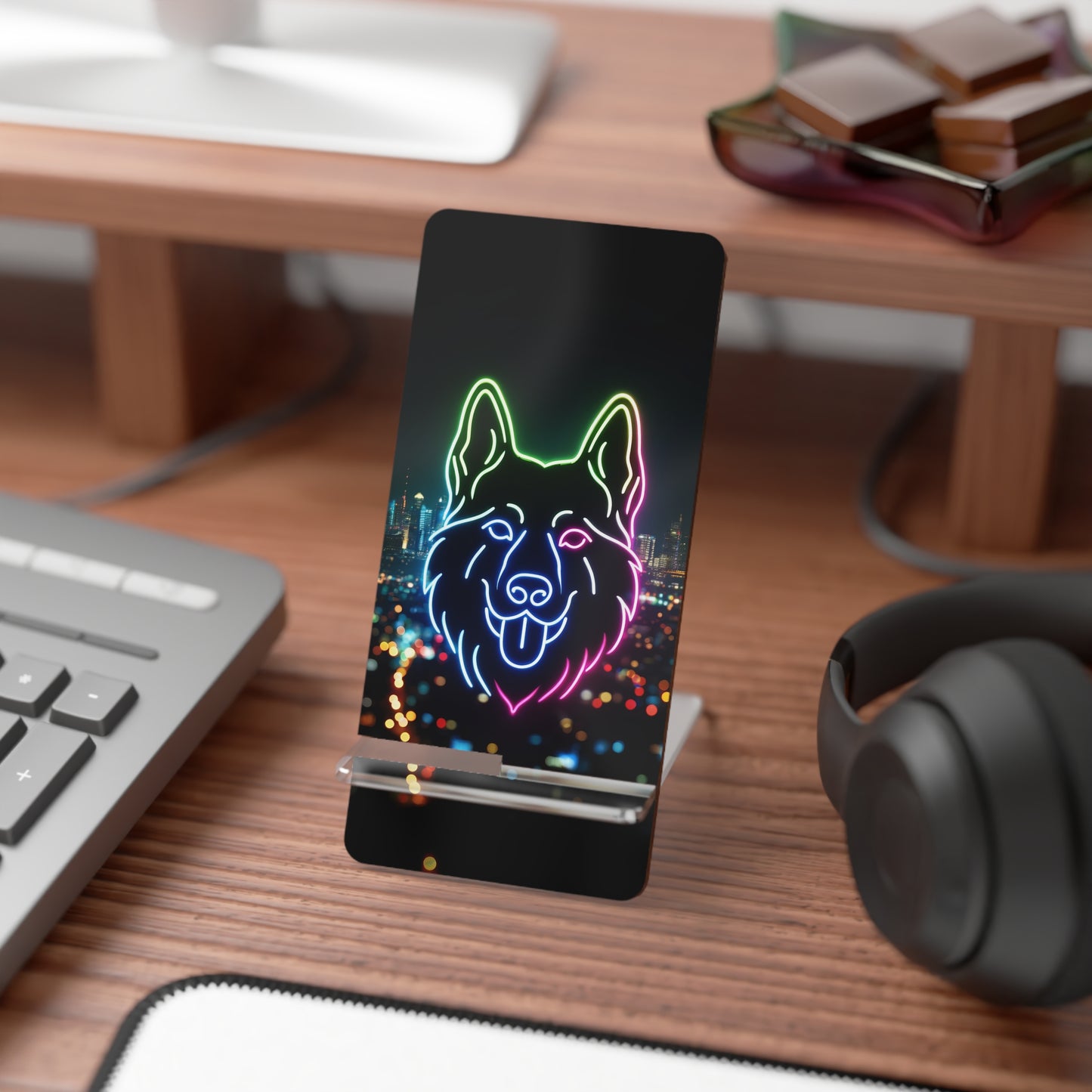 Neon outline of a German Shepherd Smartphone Stand