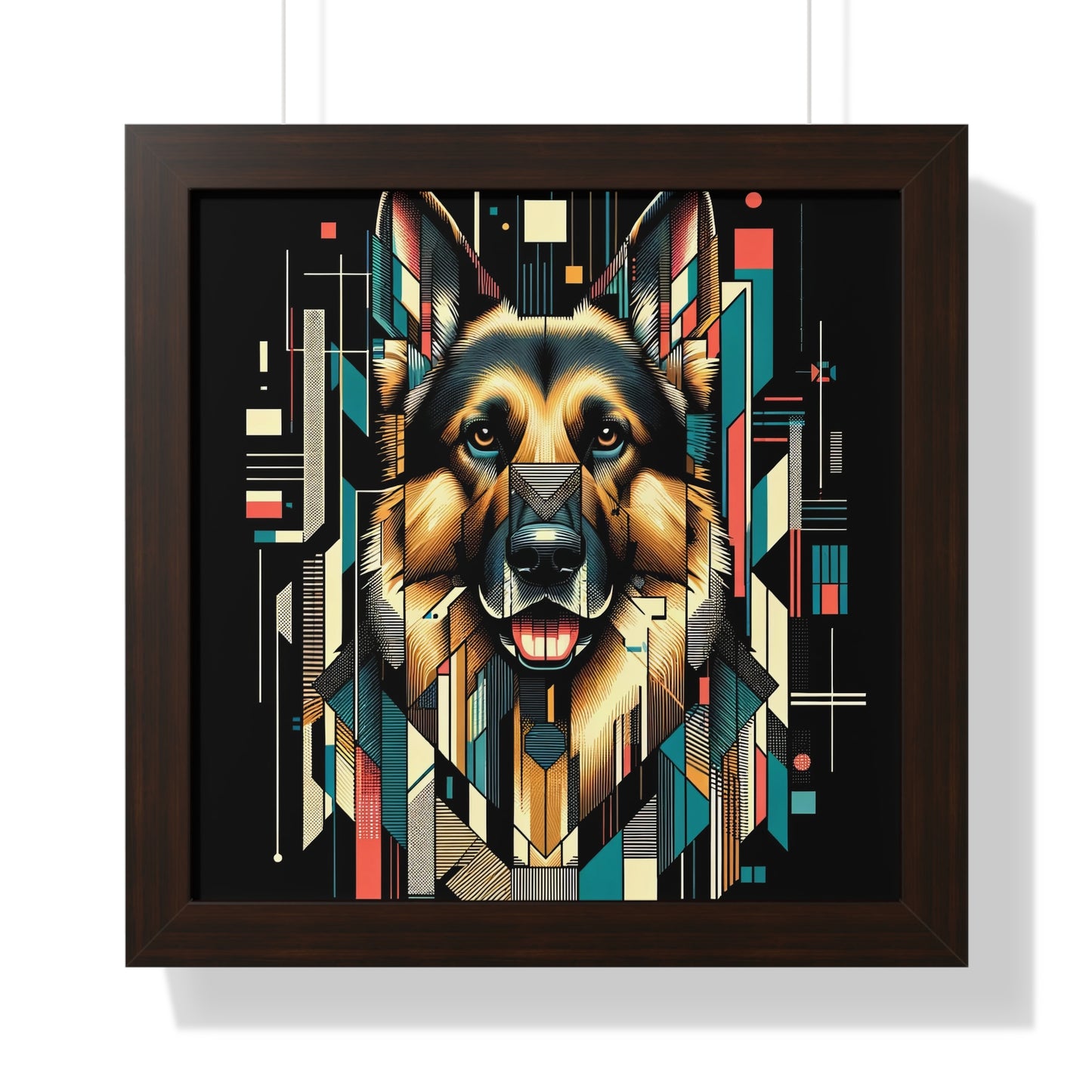 Constructivist and dadaist German Shepherd Framed Poster Painting 16x16