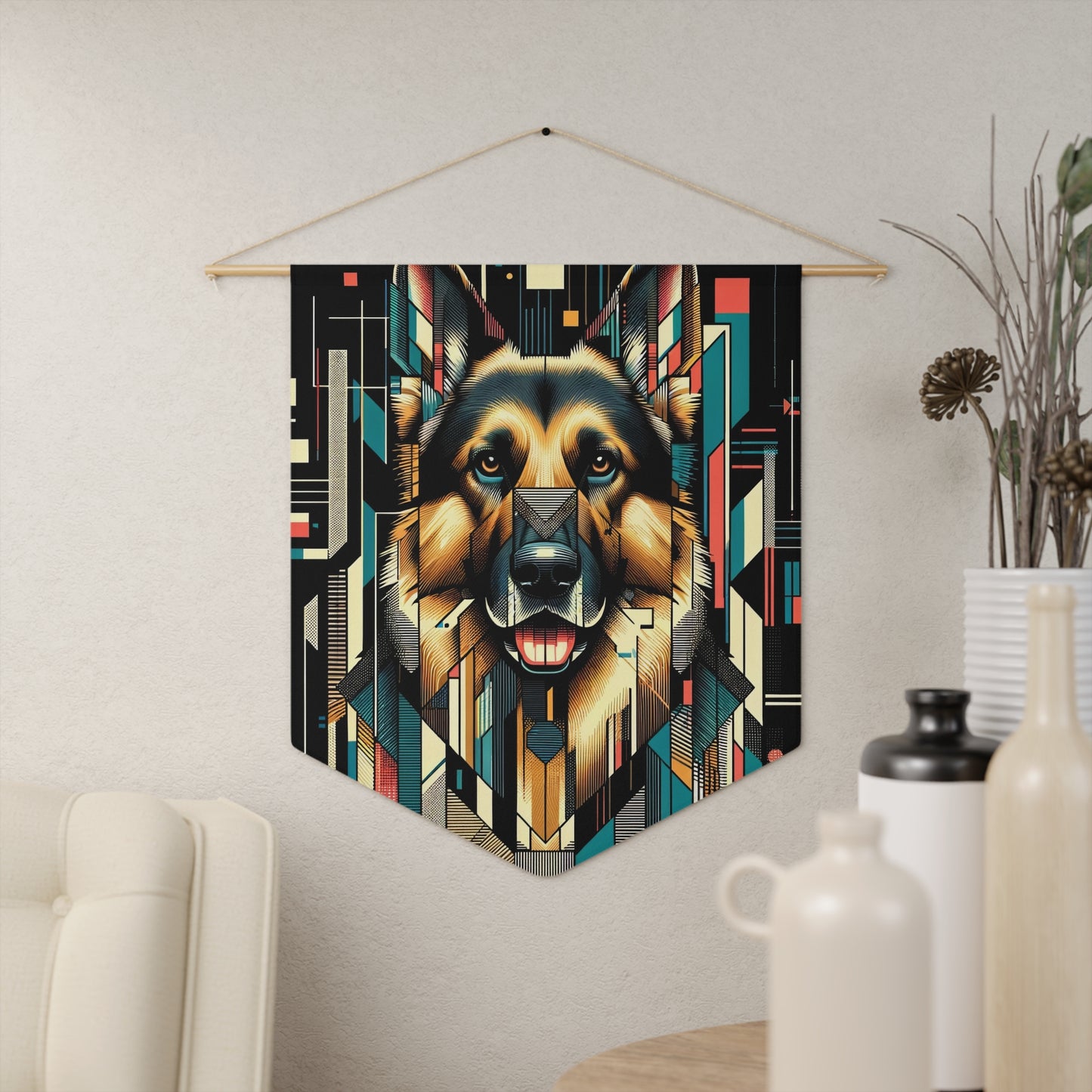 Constructivist and dadaist German Shepherd Pennant