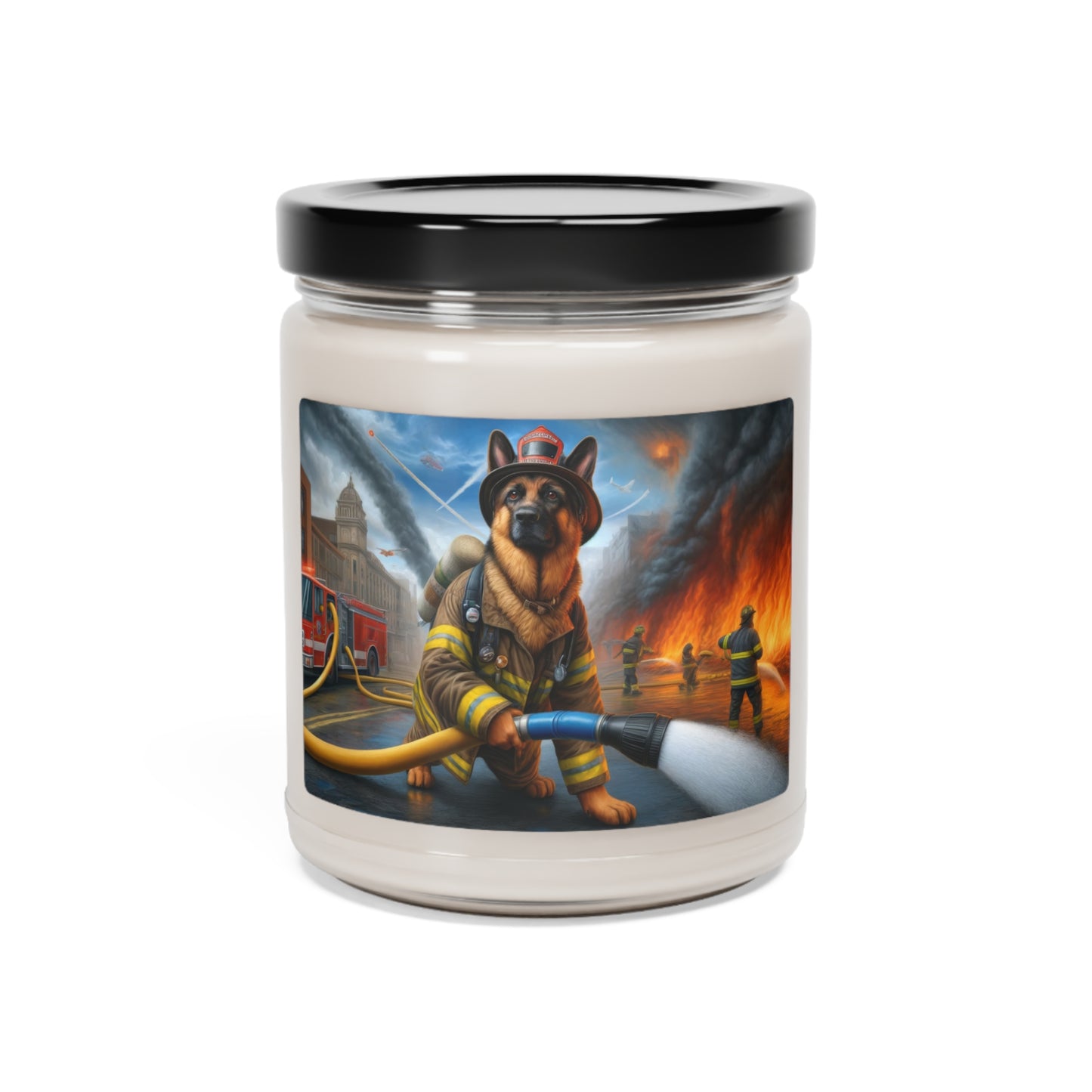 German Shepherd Working as a Fireman Scented Soy Candle, 9oz