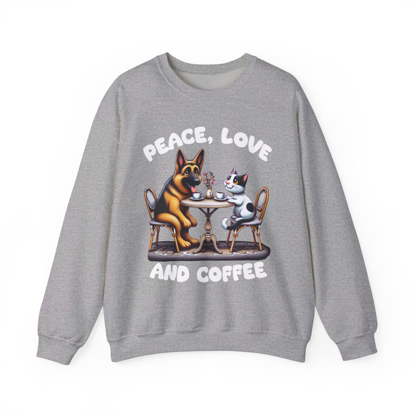 Peace, Love, and Coffee Sweatshirt (10 colors) (German Shepherd)