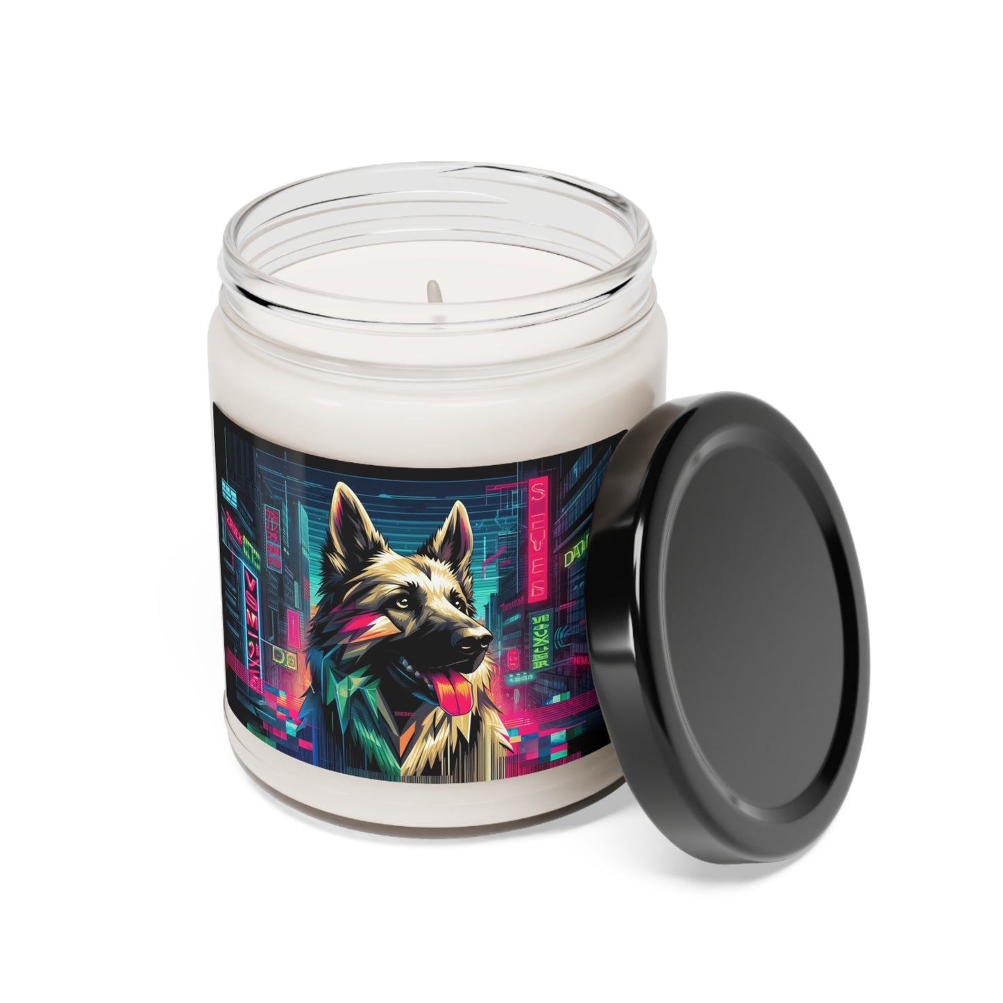 Glitch art German Shepherd Scented Soy Candle, 9oz