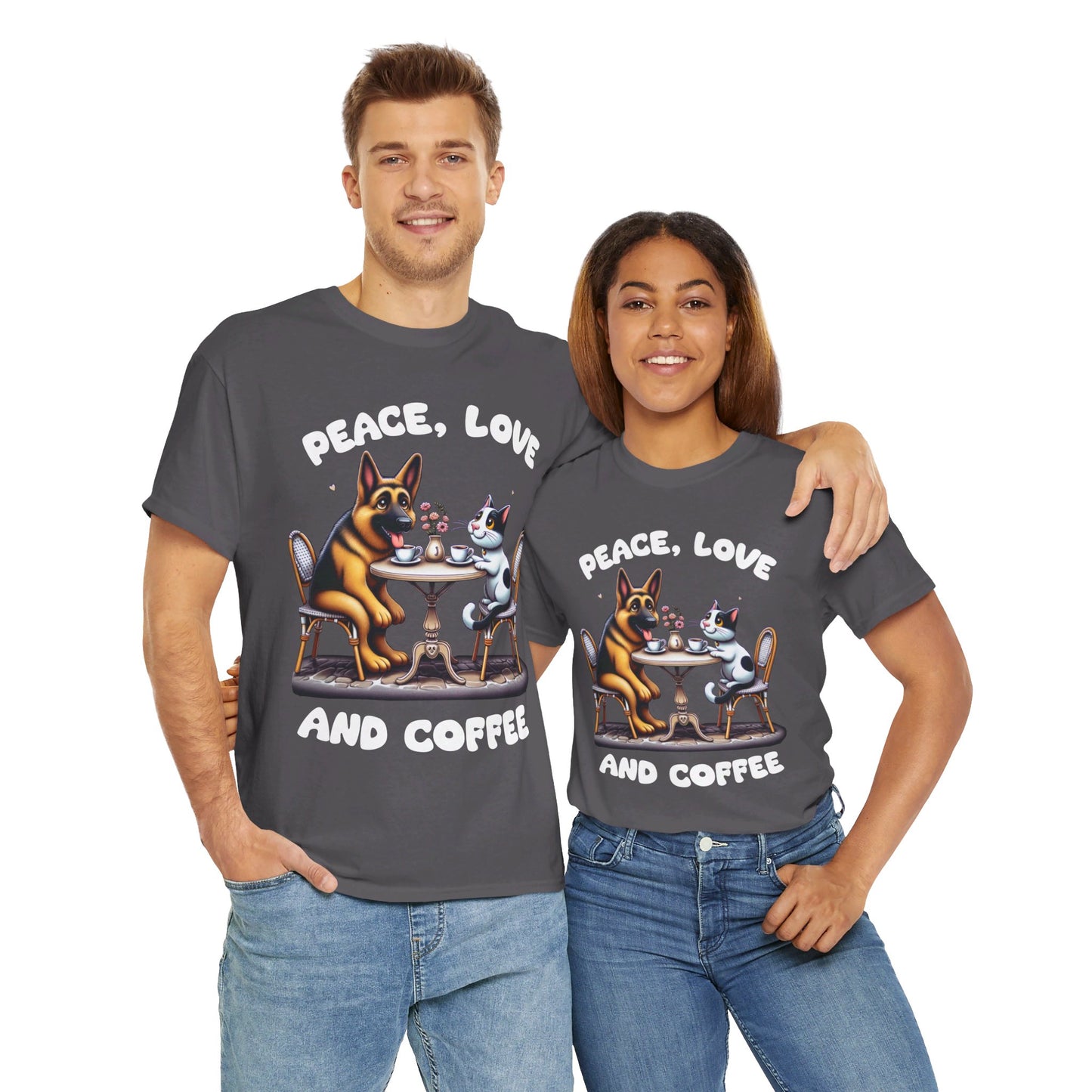 Peace Love and Coffee T-Shirt (13 Colors) (German Shepherd)