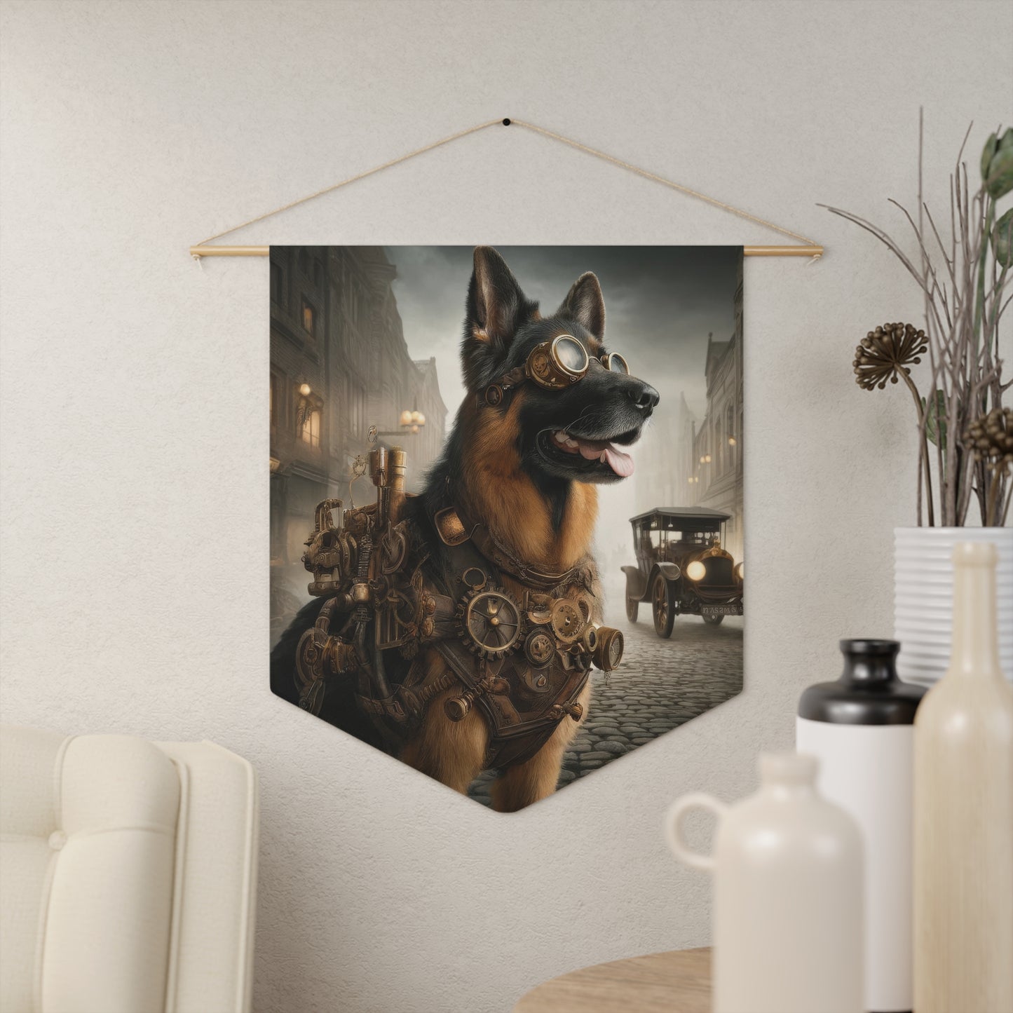 Realism and steampunk German Shepherd Pennant