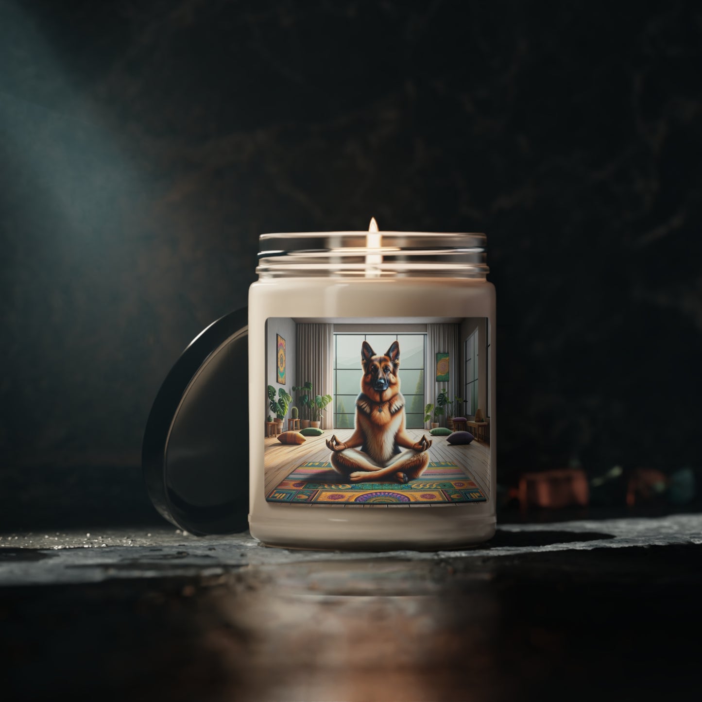 German Shepherd Meditating Scented Soy Candle, 9oz