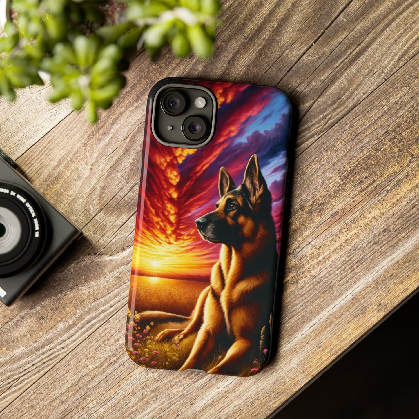 German Shepherd Watching a Sunset Phone Case